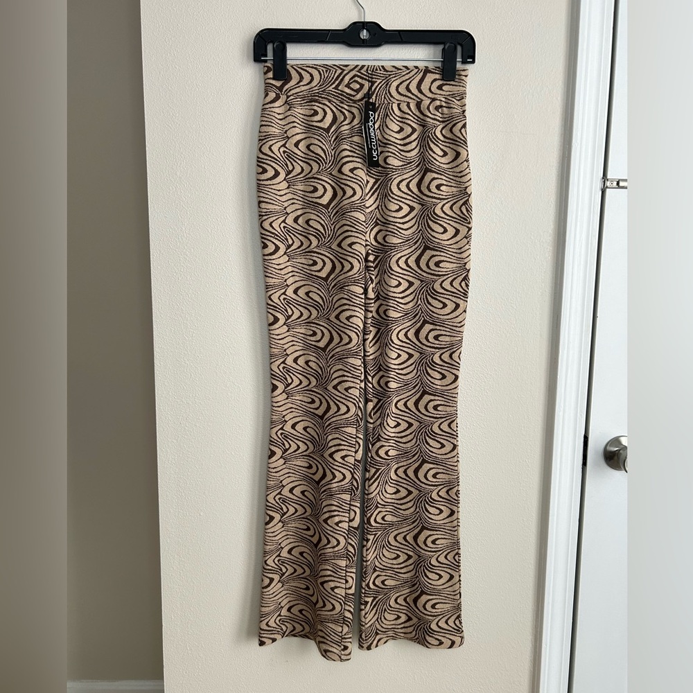 NWT Papermoon Psychedelic Swirl Printed Tan Brown Flare Pants Size S